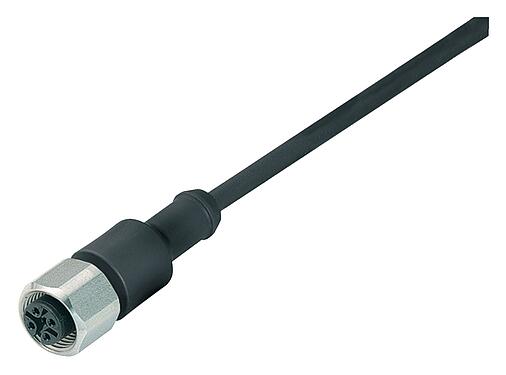 Ilustración 77 3730 0000 50708-0500 - M12 Conector de cable hembra, Número de contactos: 8, sin blindaje, moldeado en el cable, IP69K, UL 2238, PUR, negro, 8 x 0,25 mm², Acero inoxidable, 5 m