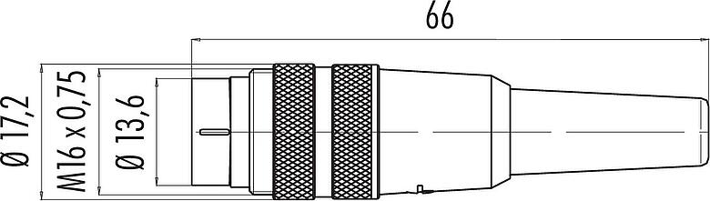 Dessin coté M16 Connecteur mâle, Contacts: 2 (02-a), 3,0-6,0 mm, non blindé, souder, IP40