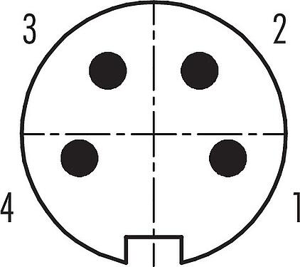 Contact arrangement (Plug-in side) M16 Male cable connector, Contacts: 4 (04-a), 6.0-8.0 mm, unshielded, solder, IP40