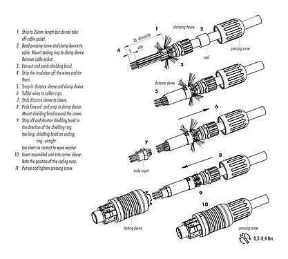 Assembly instructions Push Pull Male cable connector, Contacts: 4, 3.5-5.0 mm, shieldable, solder, IP67