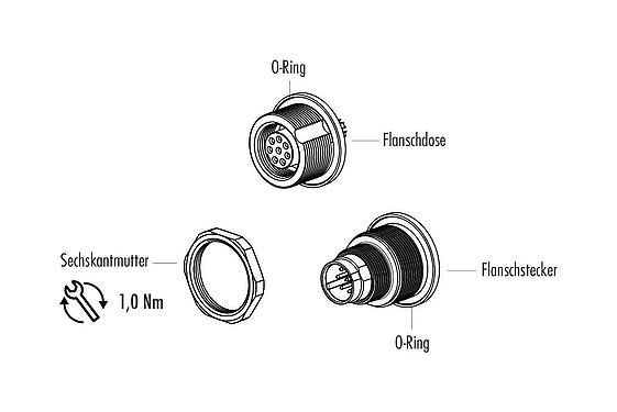 Einzelteildarstellung 09 0415 80 05 - M9 Flanschstecker, Polzahl: 5, ungeschirmt, löten, IP67, M12x0,5, Rückwandmontage