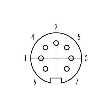 Disposición de los contactos (lado de la conexión) 09 0584 00 07 - M16 Toma de brida, Número de contactos: 7 (07-b), sin blindaje, soldadura, IP67, UL