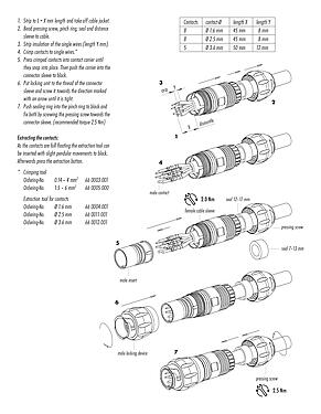 Assembly instructions 99 6501 000 08 - Bayonet Male cable connector, Contacts: 4+3+PE, 7.0-17.0 mm, unshielded, crimping (Crimp contacts must be ordered separately), IP68/IP69K, UL, VDE