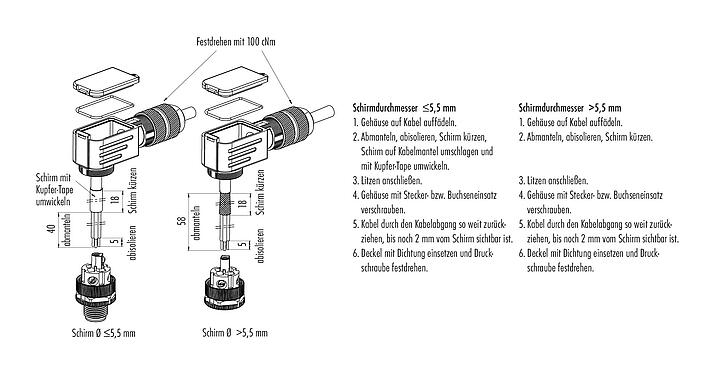 Montageanleitung 99 3727 820 04 - M12 Winkelstecker, Polzahl: 4, 5,0-8,0 mm, schirmbar, schraubklemm, IP67, UL