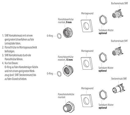 Montageanleitung M12 Flanschstecker, Polzahl: 4, schirmbar, SMT, IP67, M14x1,0, Rückwandmontage