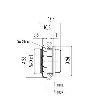 Skalritning 08 2434 000 001 - Snap-In Adapter, oskärmad, VDE, Frammontering
