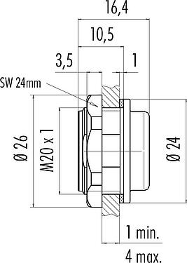 Scale drawing Snap-In Adapter, unshielded, VDE, Rear mounting
