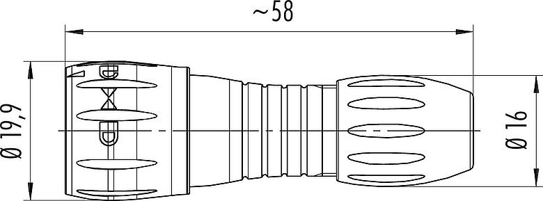 Dibujo a escala Bayoneta Conector de cable macho, Número de contactos: 8, 4,0-6,0 mm, sin blindaje, soldadura, IP67