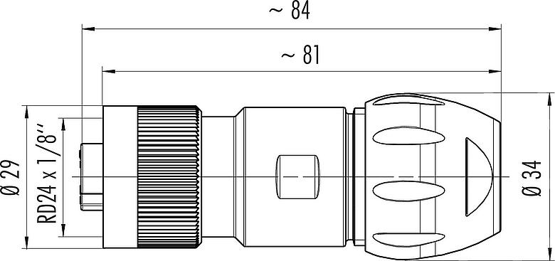 Scale drawing RD24 Female cable connector, Contacts: 3+PE, 7.0-17.0 mm, unshielded, screw clamp, IP67, UL, ESTI+, VDE