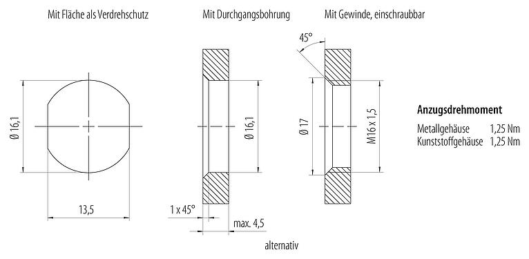 Montagevoorbeeld M12 Female panel mount connector, aantal polen: 4, onafgeschermd, draden, IP68, UL 2238, M16x1,5, Frontaansluiting