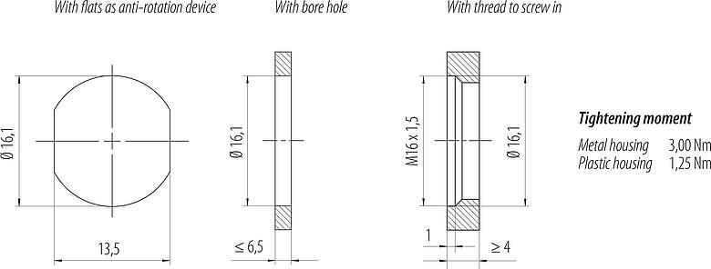 Lắp ráp mẫu M12 Phích cắm gắn bảng, Số lượng cực : 4+FE, không có chống nhiễu, dây đơn, IP68, M16x1,5, Gắn phía trước, UL 2237 đang được chuẩn bị