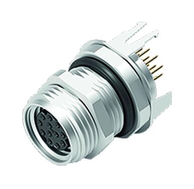 Illustration 86 6618 1120 00012 - M8 Female panel mount connector, Contacts: 12, shieldable, THT, IP67, UL, screwable from the front