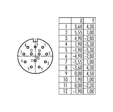 Polbild (Steckseite) 99 4622 10 12 - M23 Kabeldose, Polzahl: 12, 6,0-10,0 mm, schirmbar, löten, IP67