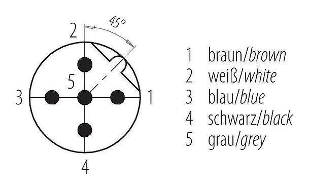 コンタクト配列(接続側) M12 オスコネクタケーブル, 極数: 5, 非シールド, モールドケーブル付き, IP68/IP69K, UL 2238, PUR, 黒, 5x0.34mm², 5m
