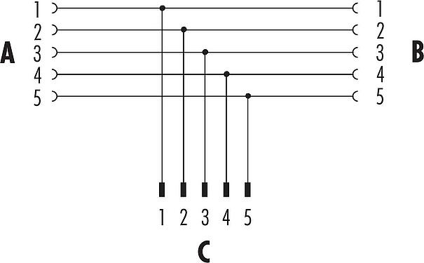 Pin assignment plans Snap-In Twin distributors, Y-distributor, Contacts: 5, unshielded, pluggable, IP67, UL 2238, VDE