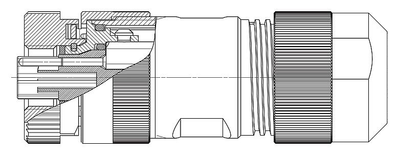 Dessin coté M12 Connecteur femelle, Contacts: 4+PE, 8,0-13,0 mm, non blindé, pince à visser, IP67, UL 2237 en préparation, avec connexion PE