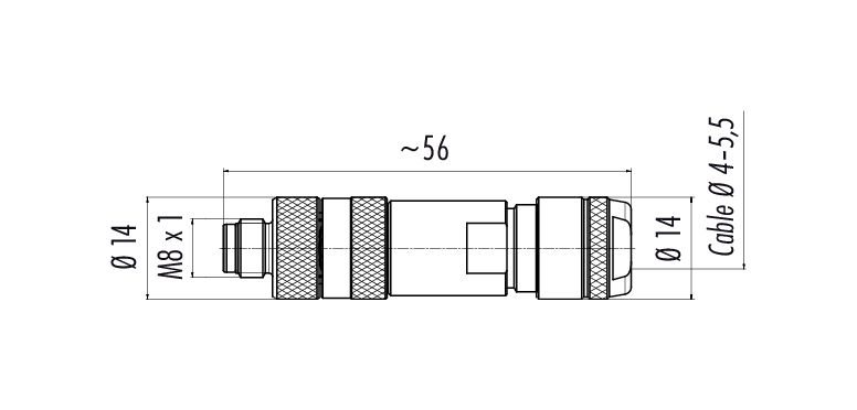 Desenho da escala 99 3369 100 04 - M8 Plugue de cabo, Contatos: 4, 4,0-5,5 mm, blindável, pinça de parafuso, IP67