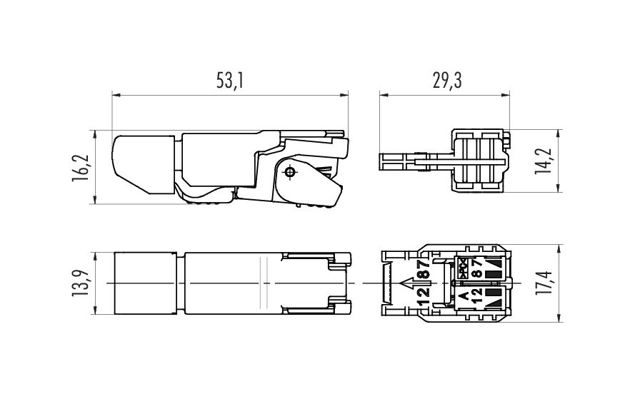 Binder 99-9647-810-04 RJ45 RJ45 connector, Contacts: 4, 5.0-9.0 mm