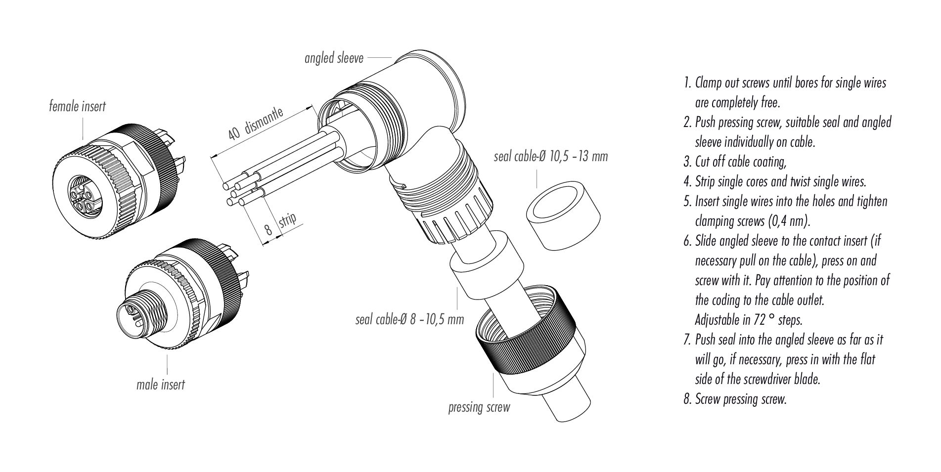 99 0639 370 05  binder M12 Connecteur mâle coudé, Contacts: 4+FE, 8,0-13,0  mm, non blindé, pince à visser, IP67, M12x1,0, pour l'alimentation  électrique, UL 2237 en préparation, avec connexion PE