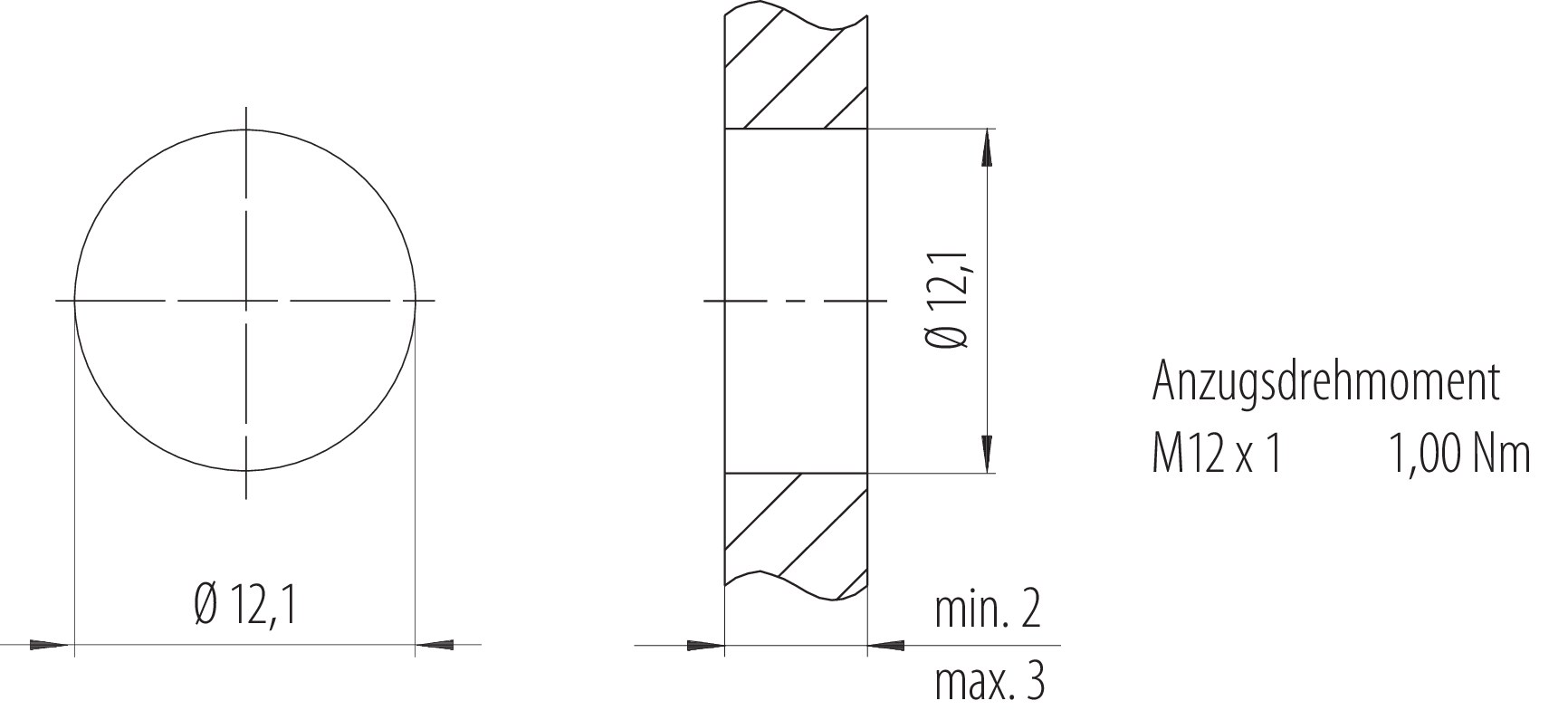 Montageanleitung / Montageausschnitt M12 Flanschstecker, Polzahl: 4, schirmbar, THR, IP67, UL 2238, M12x1,0, Rückwandmontage
