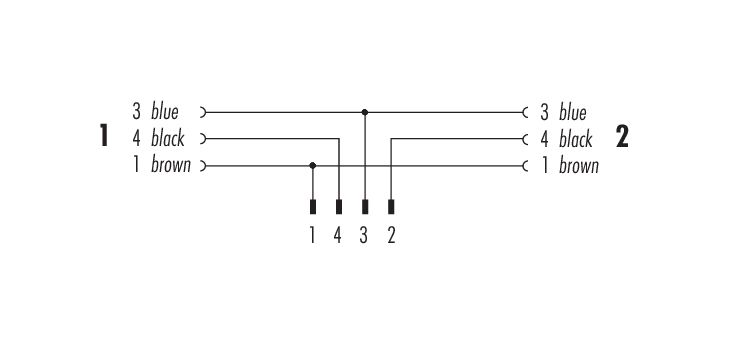 Projeto de cabos 77 9829 3430 50003-0200 - M12 Conector duplo - 2 tomada de cabos M12x1, Contatos: 4/3, desprotegido, moldado no cabo, IP68, PUR, preto, 3 x 0,34 mm², 2 m