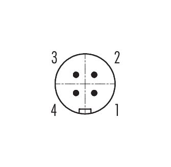 Disposition des contacts (Côté plug-in) 99 9209 00 04 - Snap-In Connecteur mâle, Contacts: 4, 3,5-5,0 mm, non blindé, souder, IP67, UL