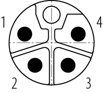 Koskettimien järjestys (plug in -puoli) M12 Laippapistoke, Napojen määrä: 4, suojaamaton, THR, IP68, UL 2238, M16x1,5, Etukiinnitys