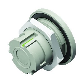 Illustration Bayonet Female panel mount connector, Contacts: 8, unshielded, dip-solder termination, IP67 (when unplugged as well), Rear mounting