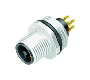 Illustration M12 Male panel mount connector, Contacts: 4, unshielded, THT, IP68, UL 2238, M16x1.5, Front mounting